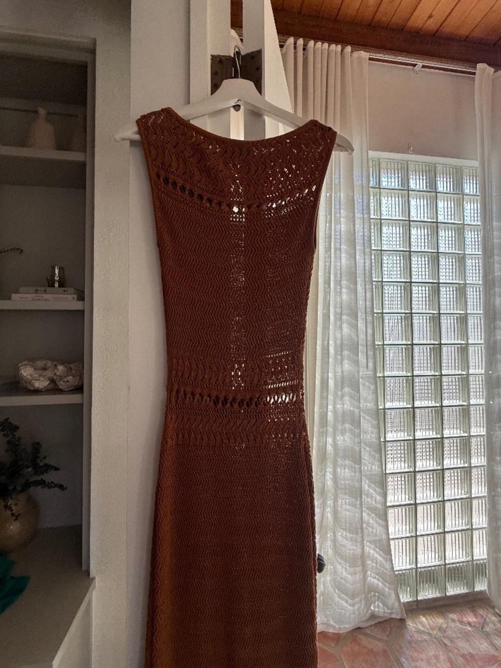 L’ACADEMIE - Yelina Open Stitch Midi Dress in Rust